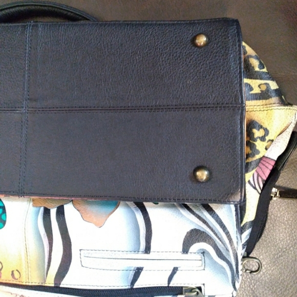 ANUSCHKA BAG LARGE TOTE  HANDPAINTED LEATHER ZEBRA PRINT & WALLET SET - Picture 10 of 15